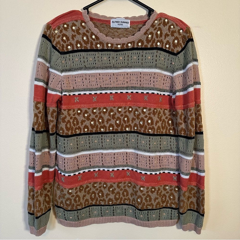 Alfred Dunner Women’s Sweater Pullover Multicolor Knit Petite Small Patterned